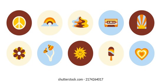 Retro abstract highlights cover, posts and stories for social media. Vector illustration in style 70s, 80s