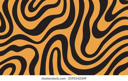 Retro abstract horizontal colorful waves background. Trendy style retro 60s, 70s. orange and black tiger skin colors . Vector illustration