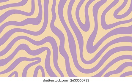 Retro abstract horizontal colorful waves background. Trendy style retro 60s, 70s. beige, purple color. Vector illustration
