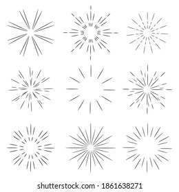 Retro abstract icon with set sun on light background. Cartoon vector illustration. Abstract circle geometric shape.