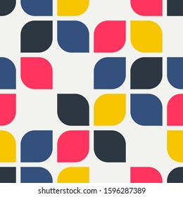 Retro abstract leafs geometric shape pattern. Seamless vector texture background. Pattern for cushion, cover, pillow, poster, flyer and banner design. Retro vintage trendy colours.