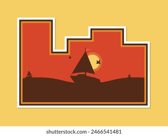 Retro abstract ocean sticker using geometric shape sticker design,