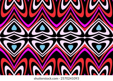 Retro Abstract Pattern with Black, Pink, and Cyan Swirls Seamless background, graphic motif