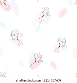 Retro abstract pattern with blue seamless pattern beautiful women on white background. Vector graphic pattern. 