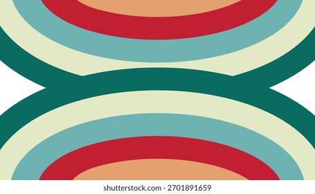 Retro abstract pattern with colorful concentric arcs in a symmetrical, repeating design.