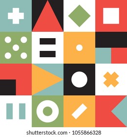 Retro abstract pattern in geometric style. Classic color with geometric figures. Square mosaic bauhaus background.