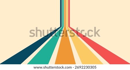 Retro abstract rainbow background with wavy lines and curved colorful rays. Groovy 70s pattern inspired by hippie sunshine style, vintage vector wallpaper or poster design.