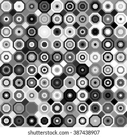 Retro abstract seamless pattern. Octagon black and white background