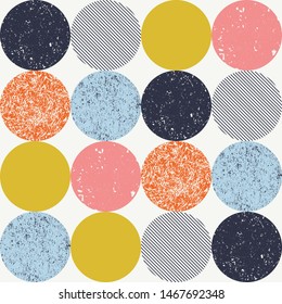 Retro abstract seamless pattern with textured circles. Abstract Hand drawn background for design and decoration textile, covers, package, wrapping paper.