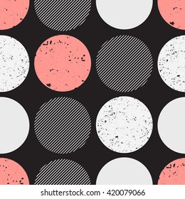 Retro abstract seamless pattern with textured circles. Abstract Hand drawn background for design and decoration textile, covers, package, wrapping paper.