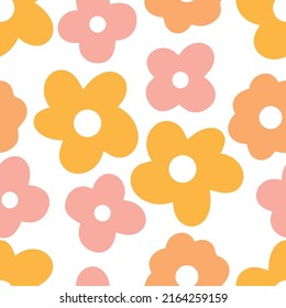 Retro abstract seamless pattern with vintage groovy flowers. Retro vector daisy seamless pattern.