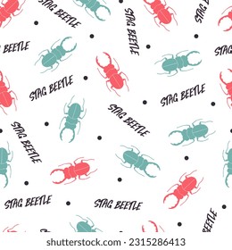 Retro Abstract Stag Beetles Bug Vector Graphic Seamless Motif peut être utilisé pour la conception d'arrière-plan et de vêtements