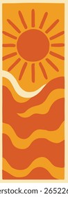 Retro Abstract Sun and Wavy Landscape in Warm Earth Tones