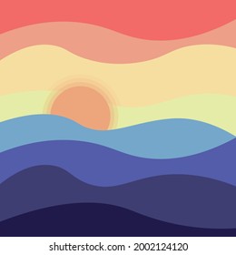 Paisaje abstracto retro del atardecer estilo años 70-80