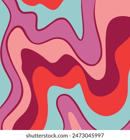 Retro abstract swirls background in red, pink, blue