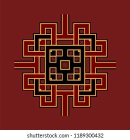 retro abstract symmetrical decorative pattern art deco on a red background