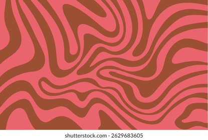 Retro abstract vector pattern featuring organic, wavy brown and pink shapes. The fluid, groovy design is perfect for backgrounds, posters, and projects with a psychedelic or vintage style.