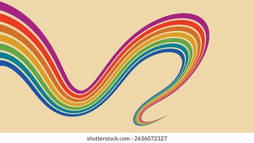  Retro abstract wave background featuring a flowing rainbow of curved stripe