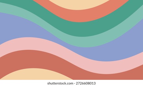 Fondo abstracto retro de la onda que presenta el patrón ondulado vintage en la ilustración del estilo groovy hippie pastel de los años 70