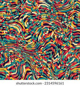 Retro abstract wavy lines seamless pattern