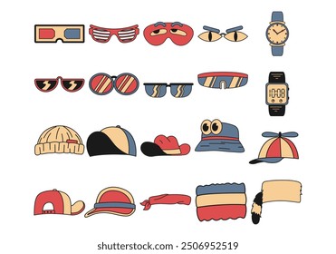 Conjunto de elementos de ilustración de accesorios retro
