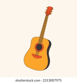 Retro Acoustic guitar isolated on white background. Vector illustration
