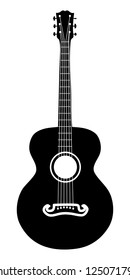 Retro acoustic guitar six strings silhouette illustration.