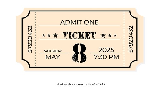 Retro Admit One Ticket for Concert, Theater, or Event Entry