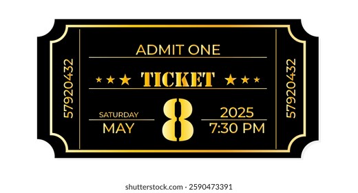 Retro Admit One Ticket for Concert, Theater, or Event Entry