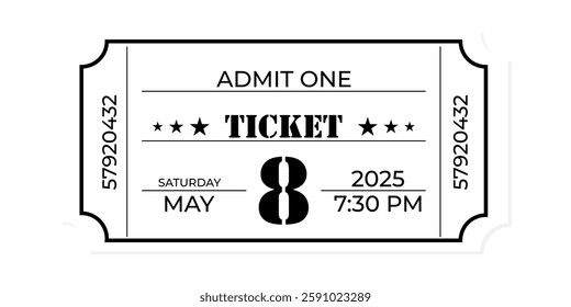 Retro Admit One Ticket for Concert, Theater, or Event Entry