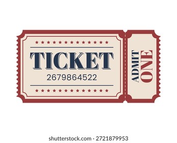 Retro Admite un boleto. Cupón para cine, cine, cine, circo, carnaval, festival. Vector. 