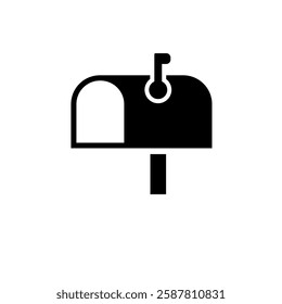 Retro Adress Postbox, Open Postal Mailbox Solid Flat Vector Icon Isolated on White Background.