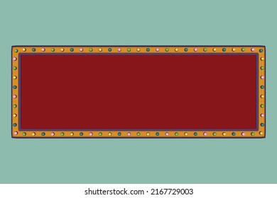 Retro advertising sign gold border with colorful light. Vector illustration