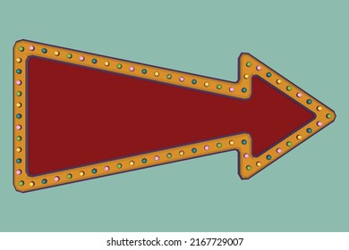 Retro advertising sign gold border with colorful light. Vector illustration