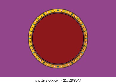 Retro advertising sign gold border with colorful light. Vector illustration