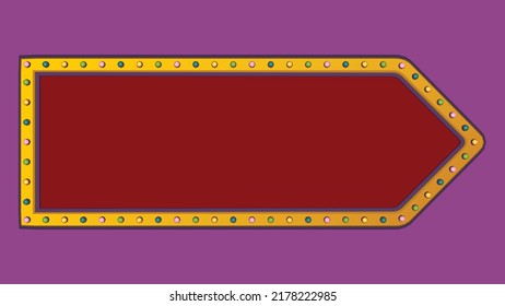 Retro advertising sign gold border with colorful light. Vector illustration