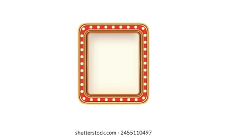 Retro advertising sign red marquee gold light board on white background. Vector illustration