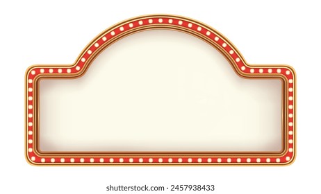 Retro advertising sign red marquee gold light board on white background. Vector illustration