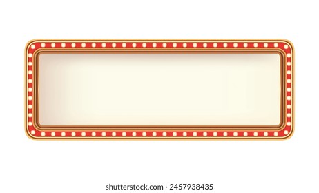 Retro advertising sign red marquee gold light board on white background. Vector illustration