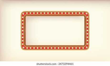 Retro advertising sign red marquee gold light board on white background. Vector illustration