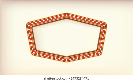 Retro advertising sign red marquee gold light board on white background. Vector illustration