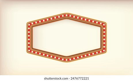 Retro advertising sign red marquee gold light board on white background. Vector illustration