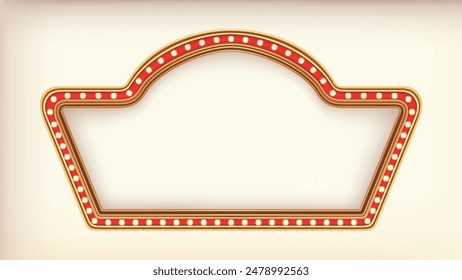 Retro advertising sign red marquee gold light board on white background. Vector illustration