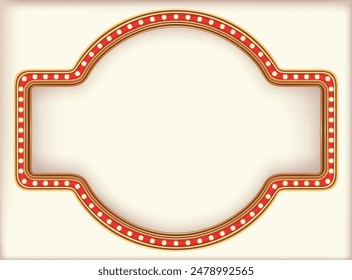 Retro advertising sign red marquee gold light board on white background. Vector illustration