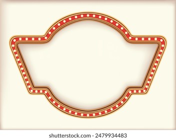 Retro advertising sign red marquee gold light board on white background. Vector illustration