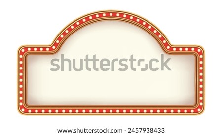 Retro advertising sign red marquee gold light board on white background. Vector illustration