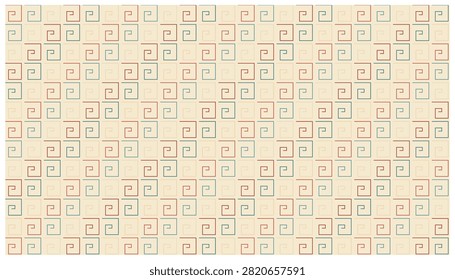Retro aesthetic greek key pattern with multi colored linear elements. Seamless repetitive background for interior decor and creative paper projects.