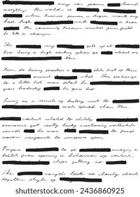 Retro Aesthetic Handwritten Letter in Pencil. Vintage Unreadable Handwritten Cursive, Original Classic Writing Sample, Completely Unreadable with Redacted Sections Blocked Out. Great for Patterns.