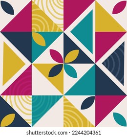 Retro aesthetic pttern background.Abstract geometric shapes seamless texture bright colors vector illustration.Retro background.Trendy minimalist design for print,poster,bannet,fabric and more