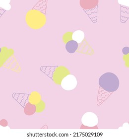 Retro aesthetic seamless pattern with ice creams in 1960s style. Sweet food summer print for T-shirt, textile and fabric. Hand drawn vector background for decor and design.
